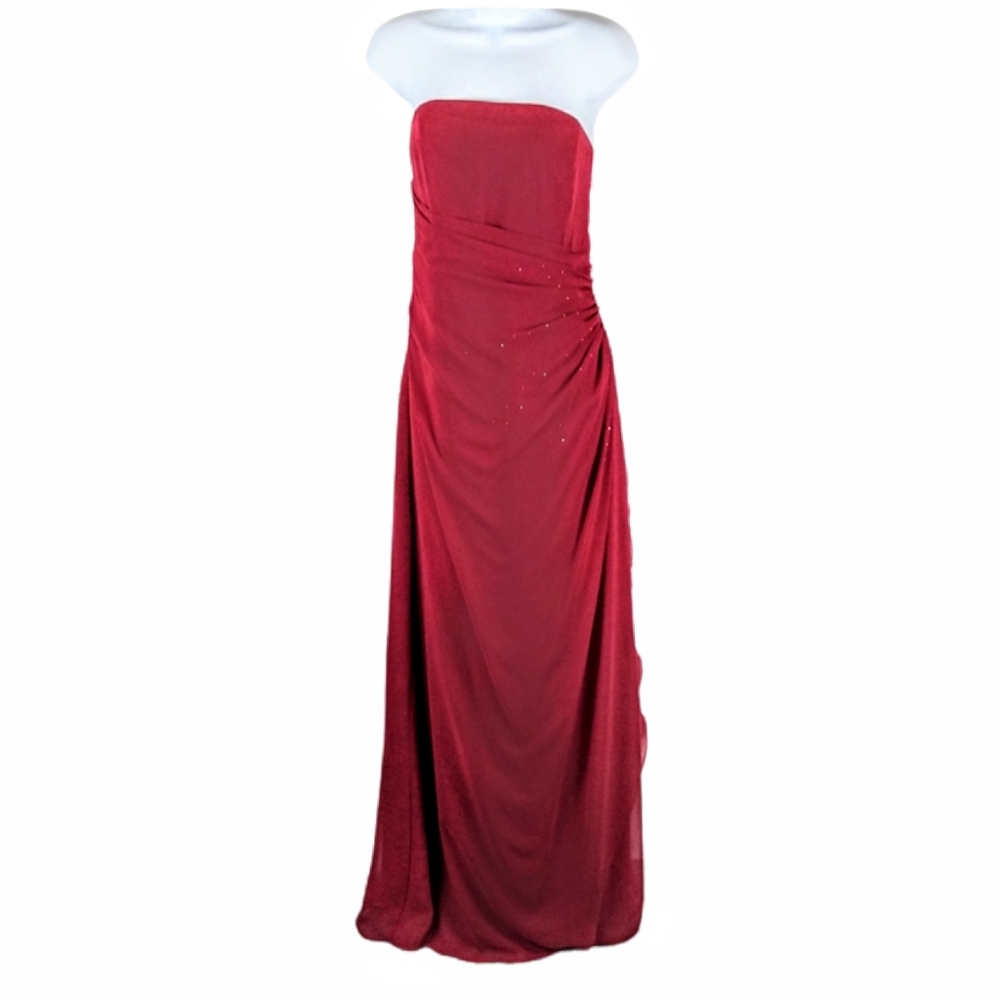 Jordan strapless cranberry colored gown